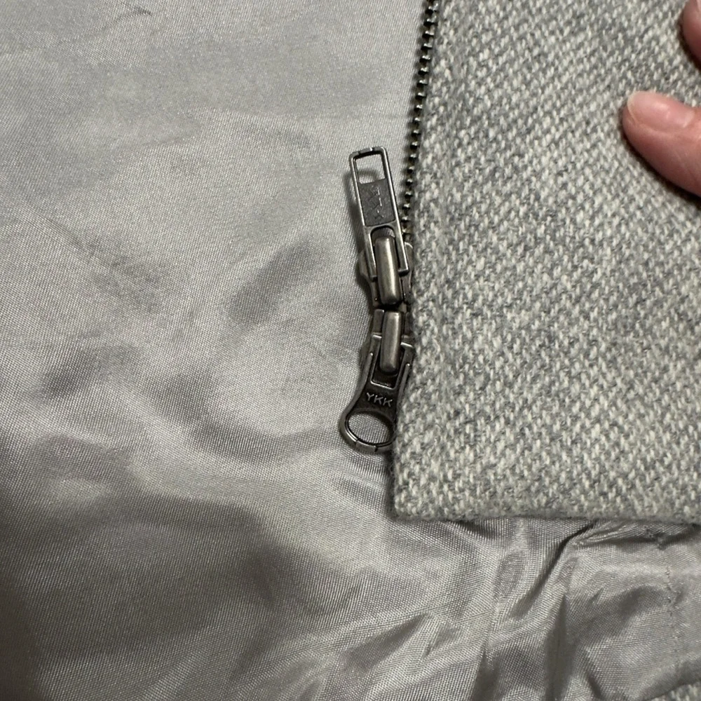 Lauren Ralph Lauren Light Gray Textured Wool Twill Hooded Zip Jacket - Picture 15 of 15